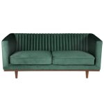 Canapé 2 places velours vert vintage et piétement noyer mante Canapé 2 places velours vert vintage et piétement noyer mante