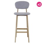 Lot de 2 chaises de bar tissus gris et piétement chêne ana kosyform Lot de 2 chaises de bar tissus gris et piétement chêne ana kosyform