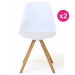 Lot de 2 chaises blanches pi�tement ch�ne kosyform