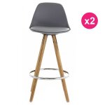 Lot de 2 chaises plan de travail grise piétement chêne kosyform Lot de 2 chaises plan de travail grise piétement chêne kosyform