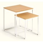 Lot de 2 tables gigognes d'appoint en bois et métal blanc ana Lot de 2 tables gigognes d'appoint en bois et métal blanc ana