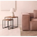 Lot de 2 tables gigognes d'appoint en bois noyer et métal ana Lot de 2 tables gigognes d'appoint en bois noyer et métal ana