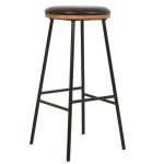 Lot de 2 tabourets de bar imitation cuir noir et pieds métal marc Lot de 2 tabourets de bar imitation cuir noir et pieds métal marc