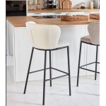 Lot de 2 tabourets hauts bouclette blanche et métal noir elia Lot de 2 tabourets hauts bouclette blanche et métal noir elia