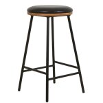 Lot de 2 tabourets de snack imitation cuir noir et pieds métal marc Lot de 2 tabourets de snack imitation cuir noir et pieds métal marc