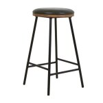 Lot de 2 tabourets de snack imitation cuir vert et pieds métal marc Lot de 2 tabourets de snack imitation cuir vert et pieds métal marc