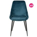 Lot de 4 chaises repas velours bleu avec piétement métal noir kari Lot de 4 chaises repas velours bleu avec piétement métal noir kari