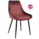 Lot de 4 chaises repas velours marron avec pitement mtal noir kari