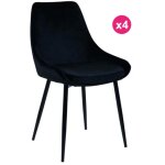 Lot de 4 chaises repas velours noir avec piétement métal noir kari Lot de 4 chaises repas velours noir avec piétement métal noir kari