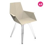 Lot de 4 chaises vondom faz écru avec piètements transparents et Lot de 4 chaises vondom faz écru avec piètements transparents et