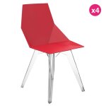 Lot de 4 chaises vondom faz rouge avec piètements transparents et Lot de 4 chaises vondom faz rouge avec piètements transparents et