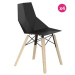Lot de 4 chaises vondom faz wood1 noir pieds chêne blanchis Lot de 4 chaises vondom faz wood1 noir pieds chêne blanchis
