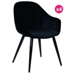 Lot de 4 fauteuils repas velours noir avec piétement métal noir kari Lot de 4 fauteuils repas velours noir avec piétement métal noir kari