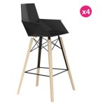 Lot de 4 tabourets de bar vondom faz wood1 noir avec pieds chne