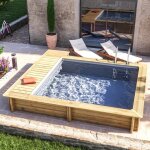 Piscine bois urbaine connect couverture chauffage filtration carre