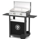 Plancha inox gaz avec chariot et couvercle inox le marquier