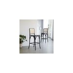 2 tabourets bar bois acajou cannage