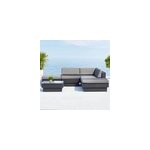 Amorgos gris : salon de jardin d'angle en rsine tresse noire poly rottin