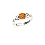 Bague argent ambre cognac - taille 52 mm