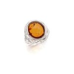 Bague argent ambre cognac - taille 52 mm