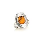 Bague argent ambre cognac - taille 52 mm