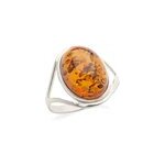 Bague argent ambre cognac - taille 54 mm