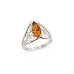 Bague argent ambre cognac - taille 54 mm