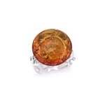 Bague argent ambre cognac - taille 56 mm
