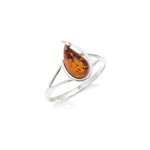 Bague argent ambre cognac - taille 58 mm