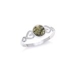 Bague argent ambre verte - taille 60 mm