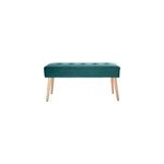 Banc capitonn� en tissu velours bleu p�trole et bois clair l96 cm guesta