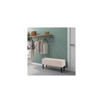 Banc coffre de rangement pi�tement bois noir tissu blanc cass�