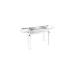 Barbecue en acier inoxydable � charbon avec deux supports et hauteur r�glable.