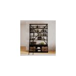 Biblioth�que 160 cm en bois et m�tal avec �chelle, 4 tiroirs - kasi