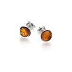 Boucle d'oreille argent ambre cognac