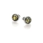 Boucle d'oreille argent ambre verte