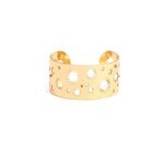 Bracelet manchette soleil artisanal en acier inoxydable dor� et perles de verre