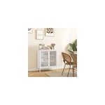 Buffet 2 portes grillag�es 2 �tag�res acier panneaux blanc