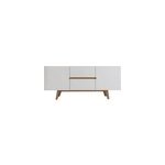 Buffet blanc brillant et finition bois clair 2 portes 2 tiroirs l160cm melka
