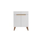 Buffet blanc brillant et finition bois clair 2 portes 2 tiroirs l80cm melka