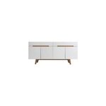 Buffet blanc brillant et finition bois clair 4 portes 2 tiroirs l180 cm melka