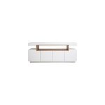 Buffet blanc laqu� brillant et bois 4 portes l180 cm livo