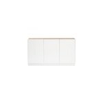 Buffet blanc laqu brillant et bois clair 3 portes l155 cm nelio