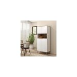 Buffet haut 4 portes 3 �tag�res grande niche bois pin blanc effet ch�ne clair