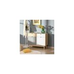 Buffet style scandinave 2 placards tiroir blanc gris bois clair