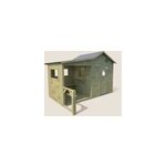 Cabane en bois trait avec prau et banc