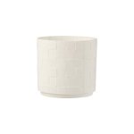 Cache - pot en poterie effet facettes blanc d16 * h14cm