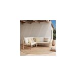 Canap� d'angle de jardin 4 5 places en bambou et coussins blancs - vadella