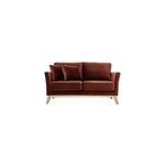 Canap� d�houssable 2 places en tissu velours rouge tomette et bois clair oslo