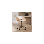Chaise de bureau pivotante sur roulettes en bois et pu blanc - adelmar